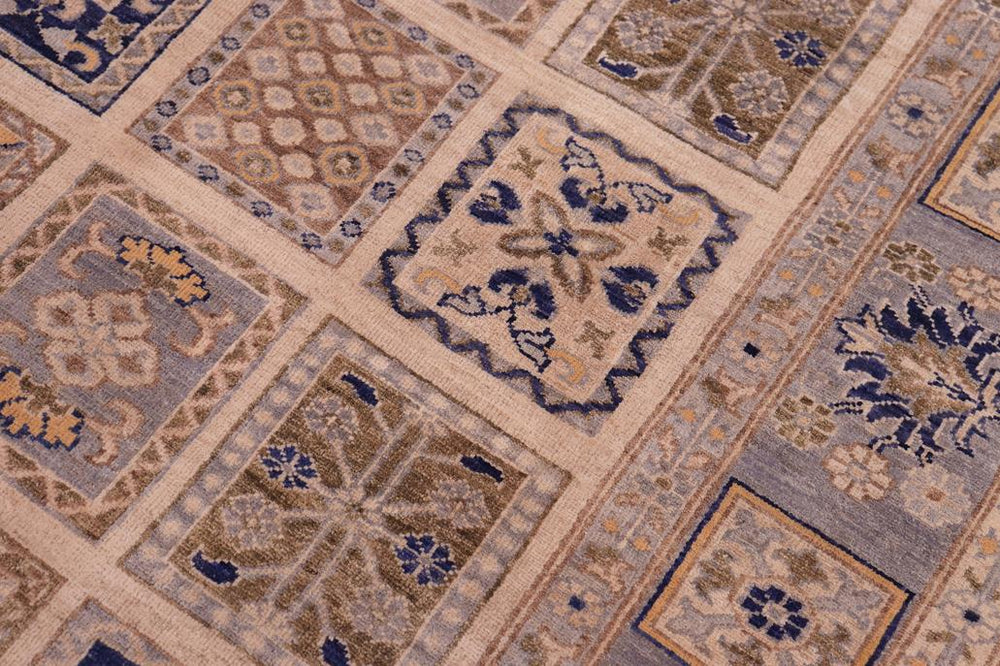 handmade Transitional Kafkaz Ivory Blue Hand Knotted RECTANGLE 100% WOOL area rug 6X9