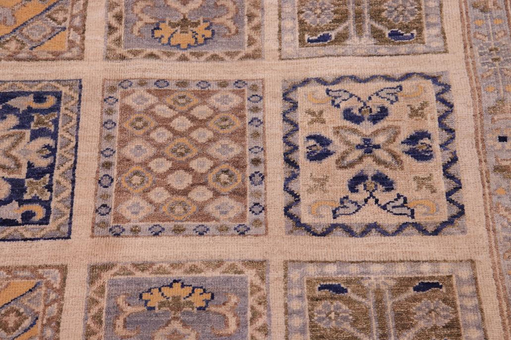 handmade Transitional Kafkaz Ivory Blue Hand Knotted RECTANGLE 100% WOOL area rug 6X9
