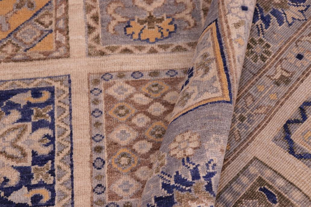 handmade Transitional Kafkaz Ivory Blue Hand Knotted RECTANGLE 100% WOOL area rug 6X9