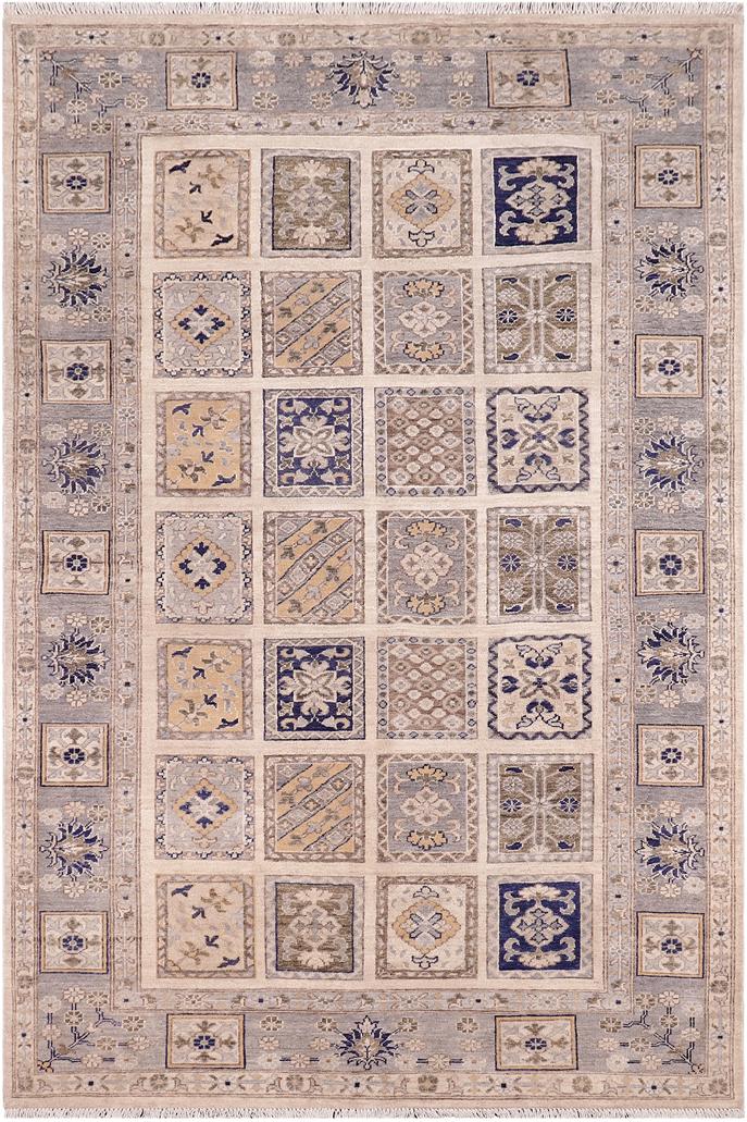 handmade Transitional Kafkaz Ivory Blue Hand Knotted RECTANGLE 100% WOOL area rug 6X9