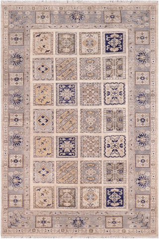 handmade Transitional Kafkaz Ivory Blue Hand Knotted RECTANGLE 100% WOOL area rug 6X9