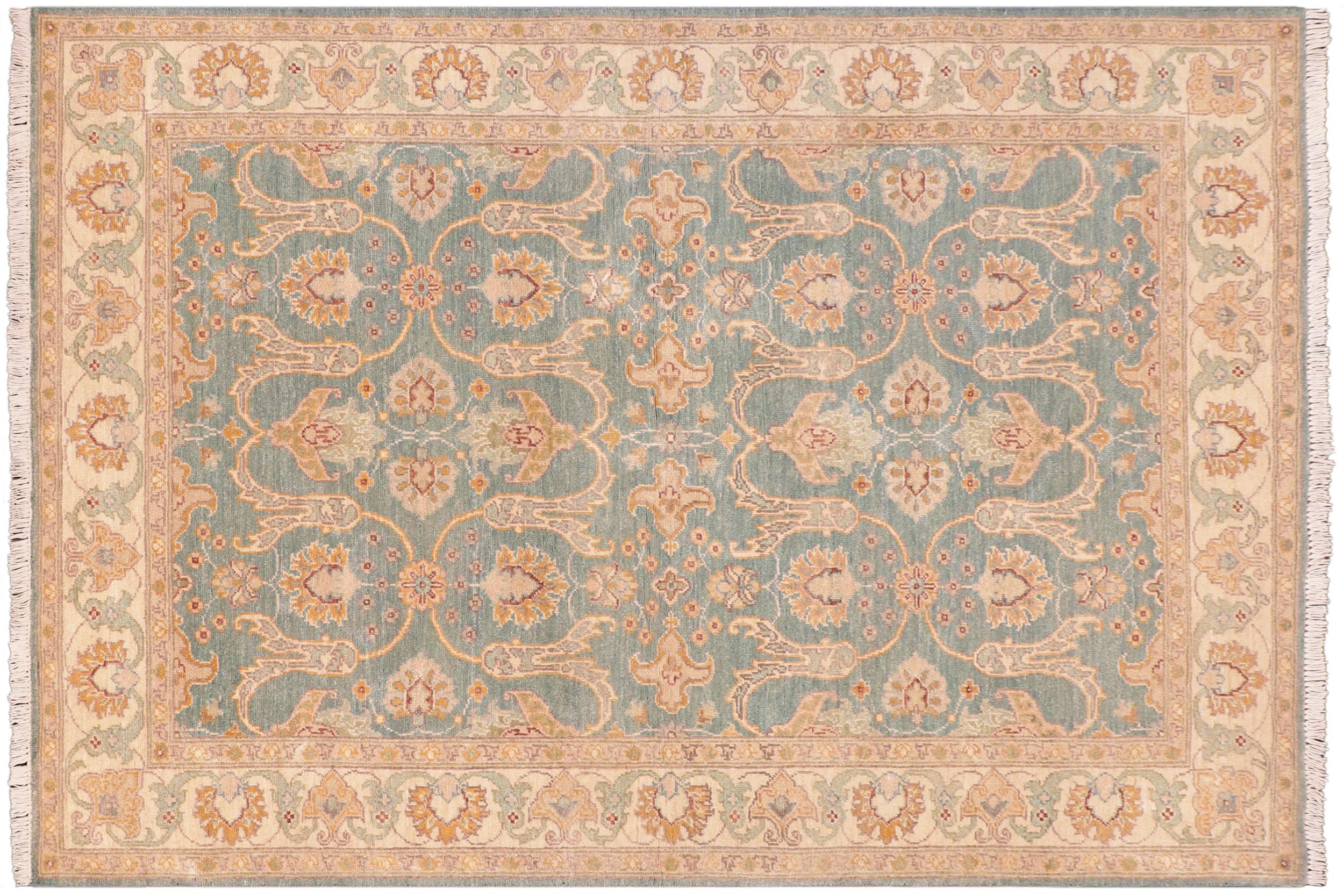 handmade Transitional Kafkaz Green Beige Hand Knotted RECTANGLE 100% WOOL area rug 5' x 7'