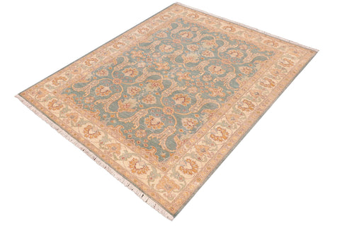 handmade Transitional Kafkaz Green Beige Hand Knotted RECTANGLE 100% WOOL area rug 5' x 7'