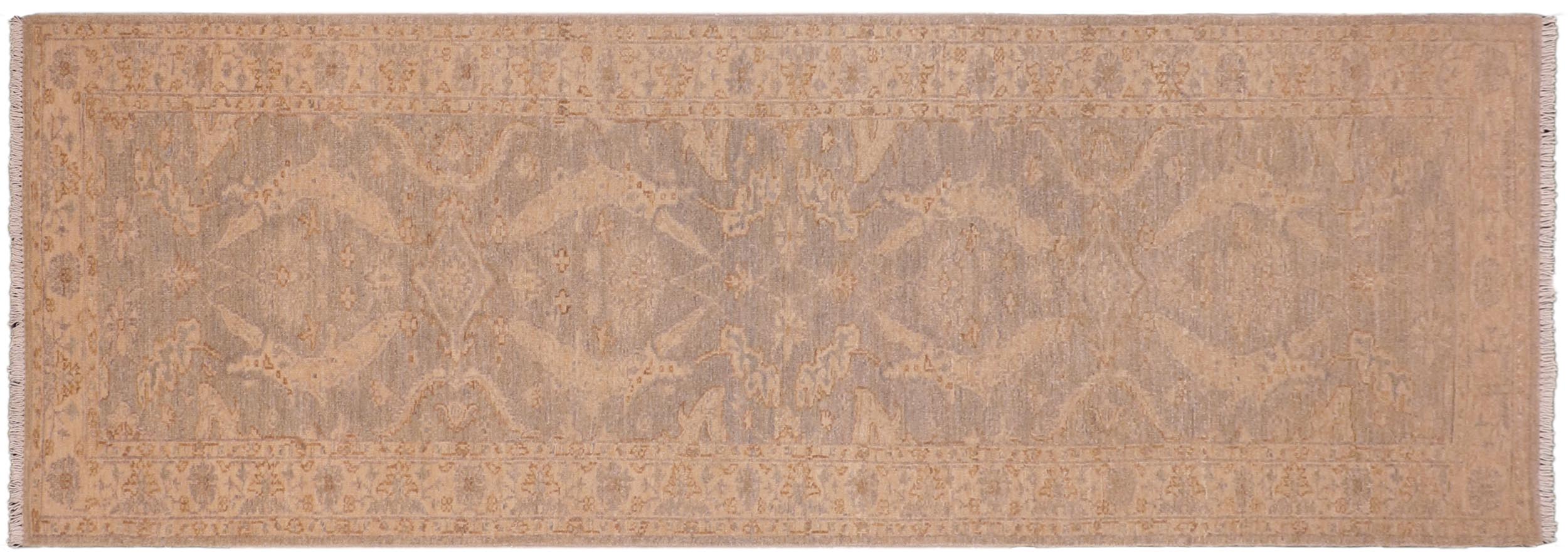 handmade Transitional Kafkaz Grey Beige Hand Knotted RUNNER 100% WOOL area rug 3' x 9'