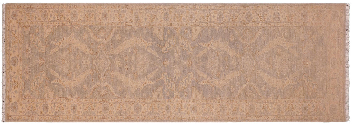 handmade Transitional Kafkaz Grey Beige Hand Knotted RUNNER 100% WOOL area rug 3' x 9'