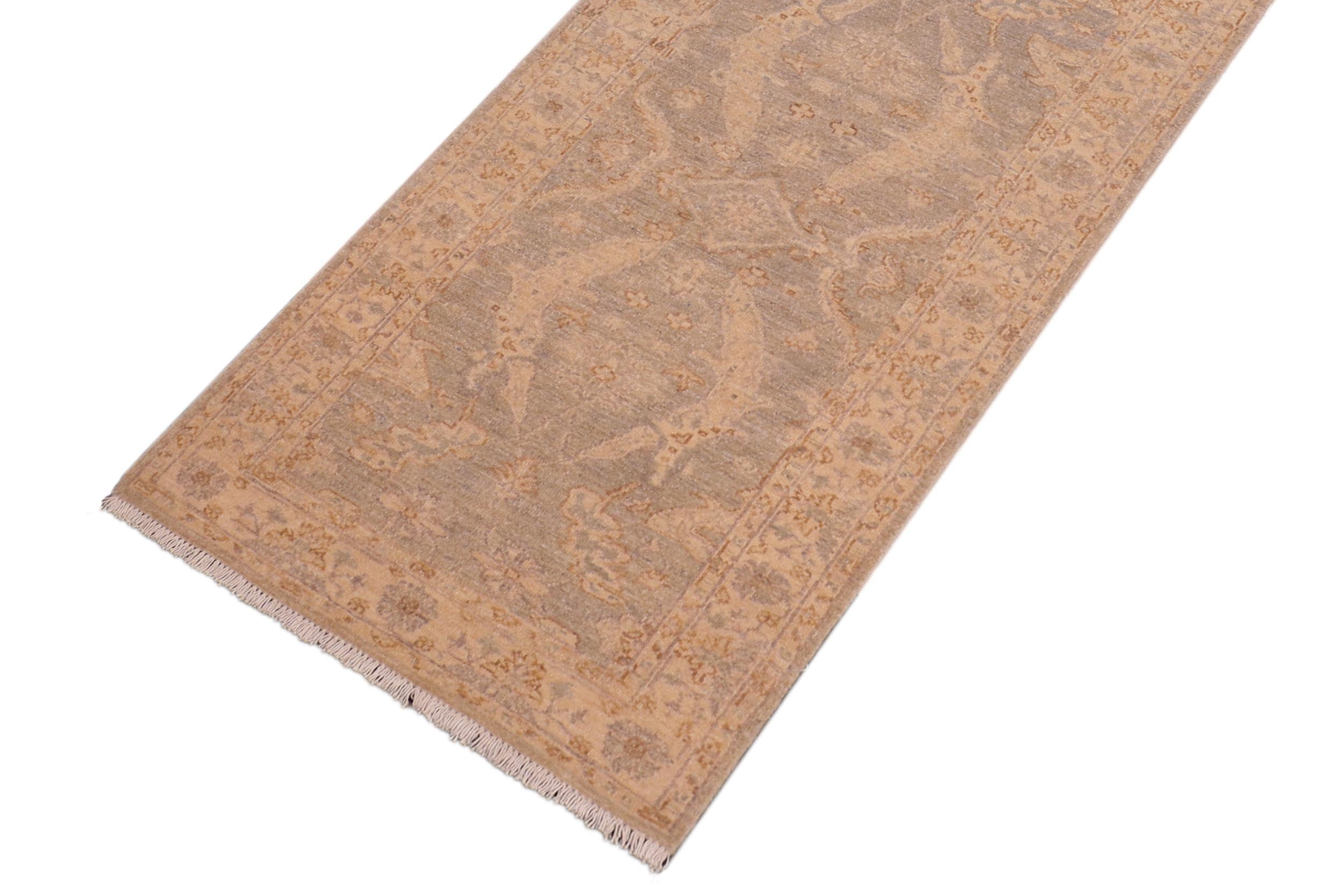 handmade Transitional Kafkaz Grey Beige Hand Knotted RUNNER 100% WOOL area rug 3' x 9'