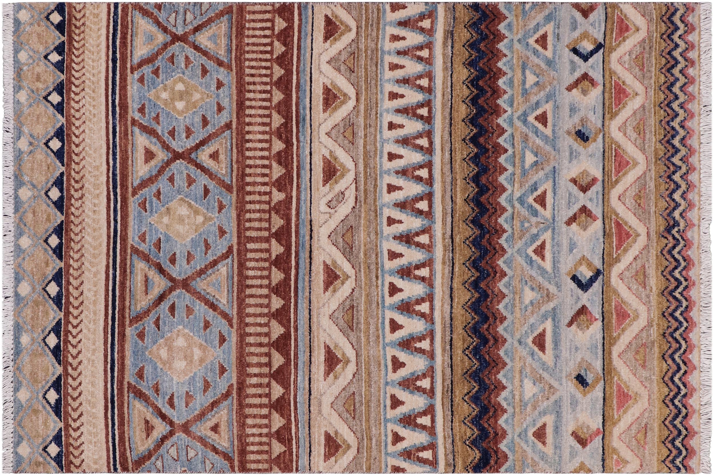 handmade Geometric Kurjean Beige Brown Hand Knotted RECTANGLE 100% WOOL area rug 3x5