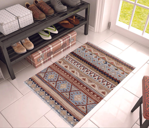 handmade Geometric Kurjean Beige Brown Hand Knotted RECTANGLE 100% WOOL area rug 3x5