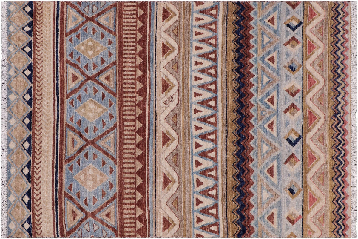 handmade Geometric Kurjean Beige Brown Hand Knotted RECTANGLE 100% WOOL area rug 3x5