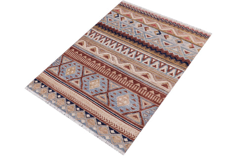 handmade Geometric Kurjean Beige Brown Hand Knotted RECTANGLE 100% WOOL area rug 3x5