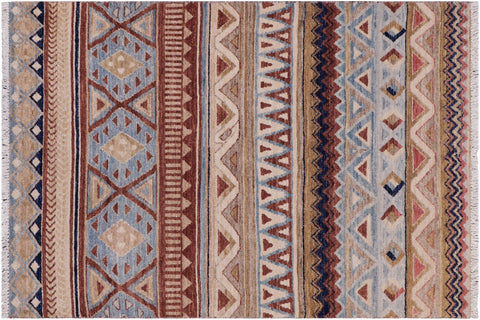 handmade Geometric Kurjean Beige Brown Hand Knotted RECTANGLE 100% WOOL area rug 3x5