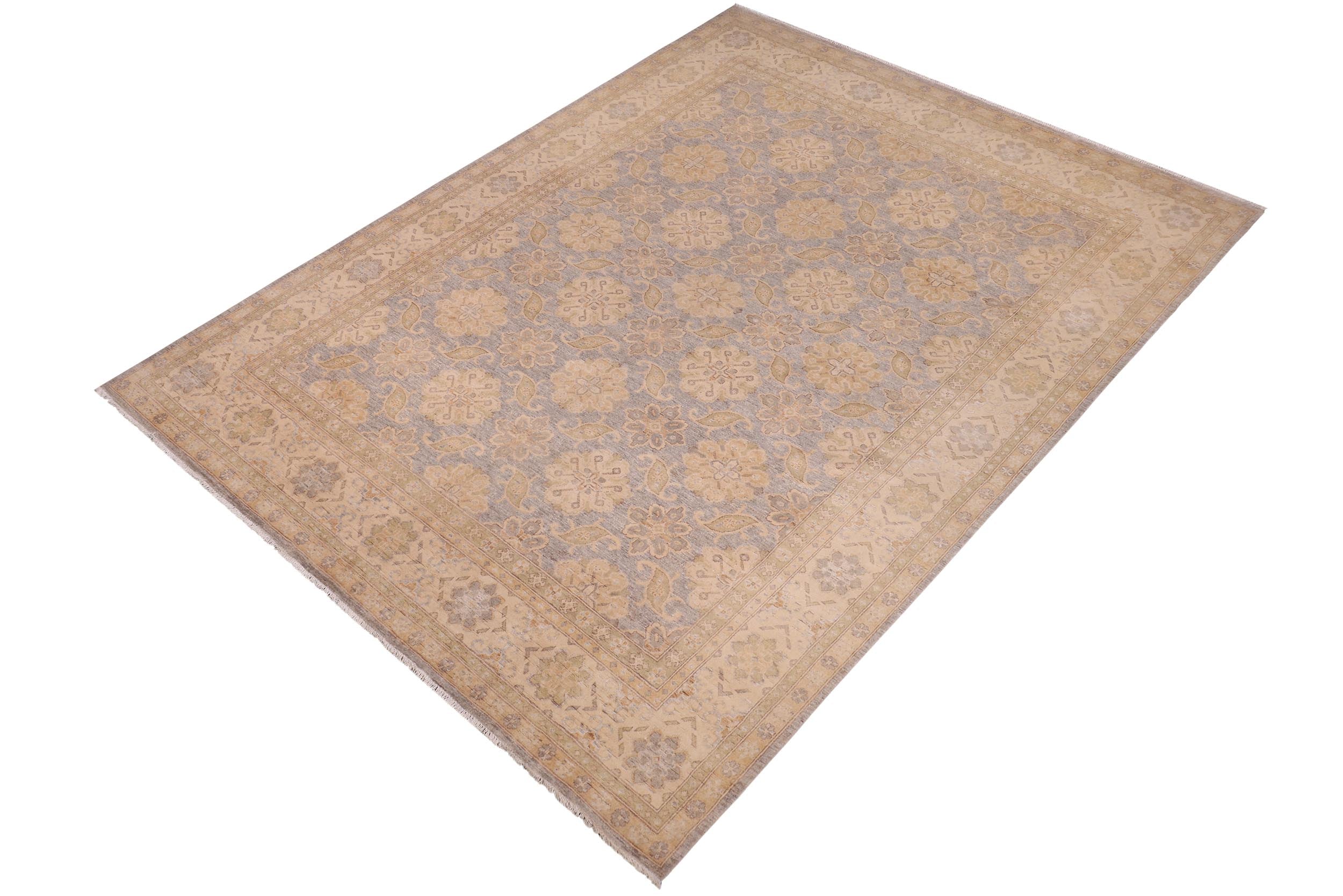 handmade Transitional Kafkaz Gray Beige Hand Knotted RECTANGLE 100% WOOL area rug 9' x 12'