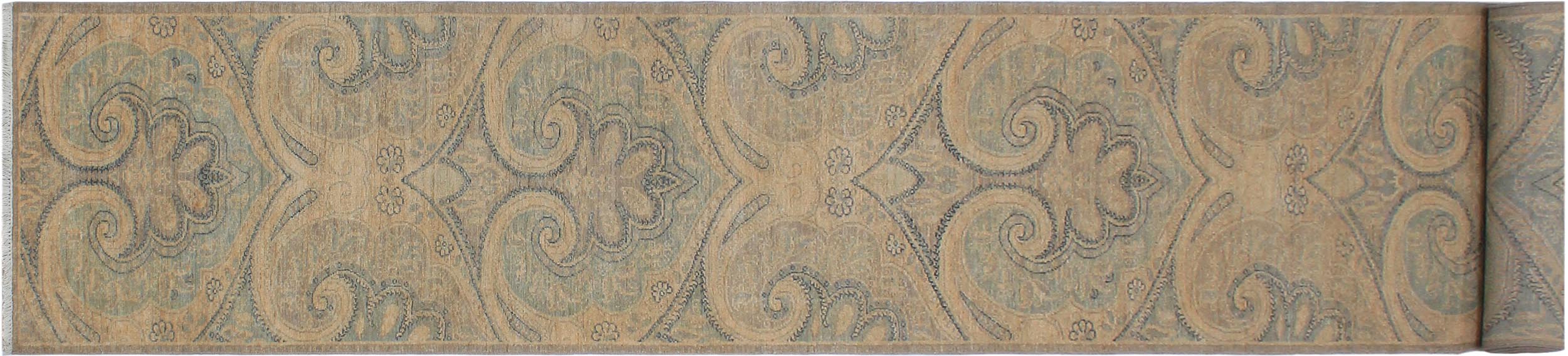 handmade Modern Kafkaz Grey Red Hand Knotted RUNNER 100% WOOL area rug 3' x 19'