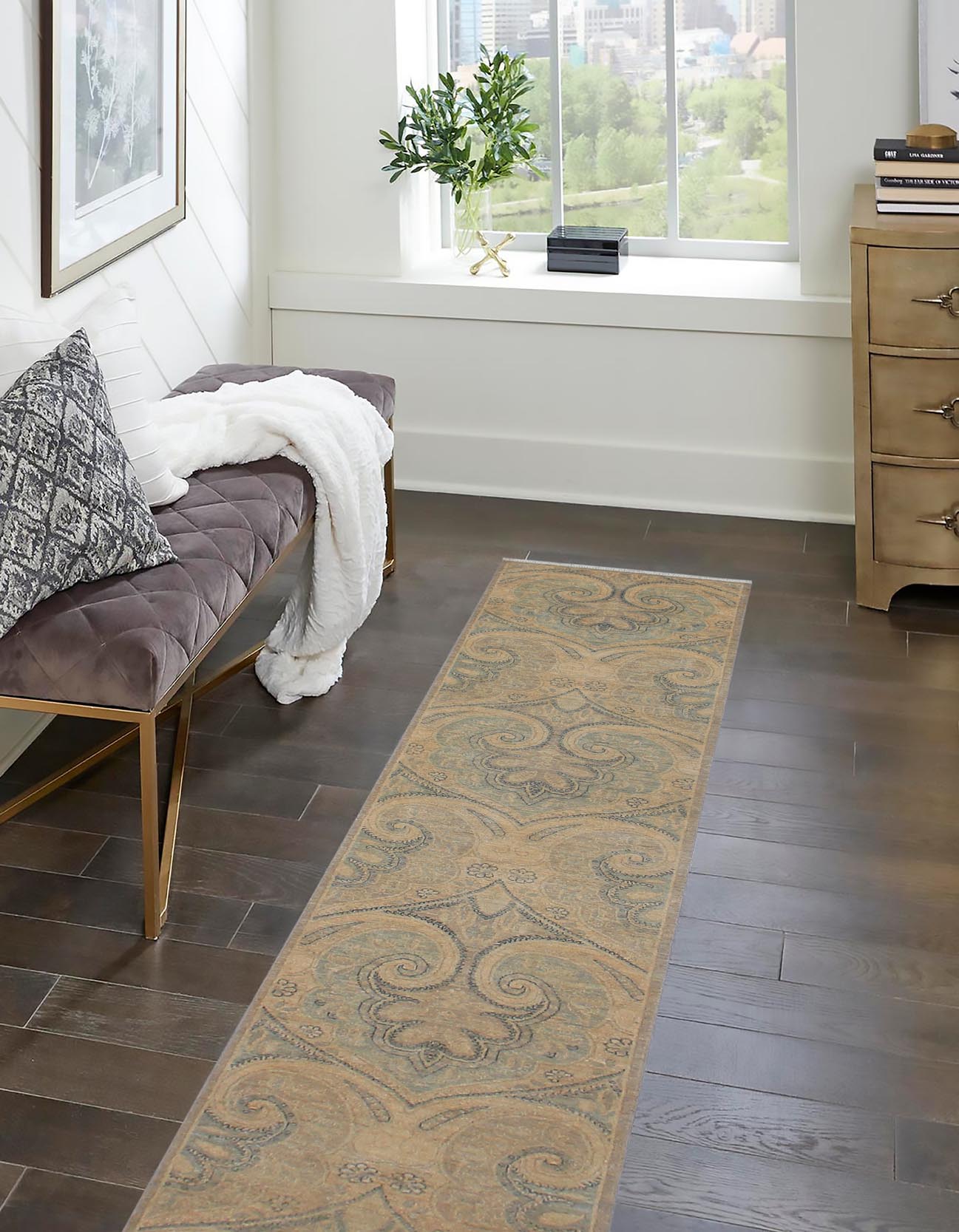 handmade Modern Kafkaz Grey Red Hand Knotted RUNNER 100% WOOL area rug 3' x 19'