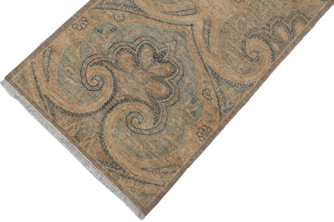 handmade Modern Kafkaz Grey Red Hand Knotted RUNNER 100% WOOL area rug 3' x 19'