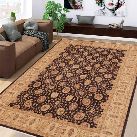 handmade Transitional Kafkaz Aubergine Beige Hand Knotted RECTANGLE 100% WOOL area rug 10' x 14'