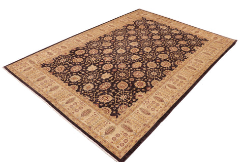 handmade Transitional Kafkaz Aubergine Beige Hand Knotted RECTANGLE 100% WOOL area rug 10' x 14'