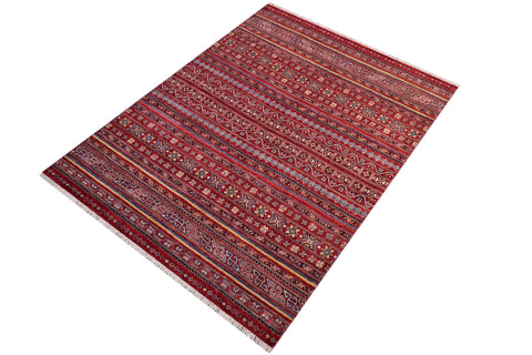 handmade Geometric Kurjean Red Gold Hand Knotted RECTANGLE 100% WOOL area rug 5x6