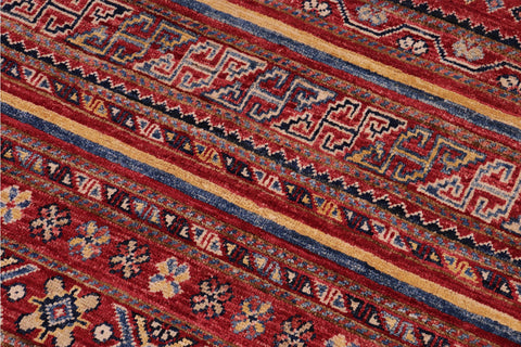 handmade Geometric Kurjean Red Gold Hand Knotted RECTANGLE 100% WOOL area rug 5x6