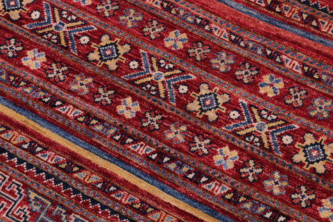 handmade Geometric Kurjean Red Gold Hand Knotted RECTANGLE 100% WOOL area rug 5x6