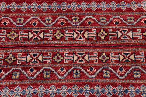 handmade Geometric Kurjean Red Gold Hand Knotted RECTANGLE 100% WOOL area rug 5x6