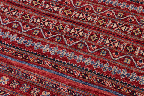 handmade Geometric Kurjean Red Gold Hand Knotted RECTANGLE 100% WOOL area rug 5x6