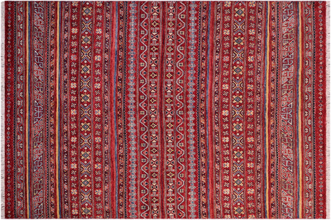 handmade Geometric Kurjean Red Gold Hand Knotted RECTANGLE 100% WOOL area rug 5x6