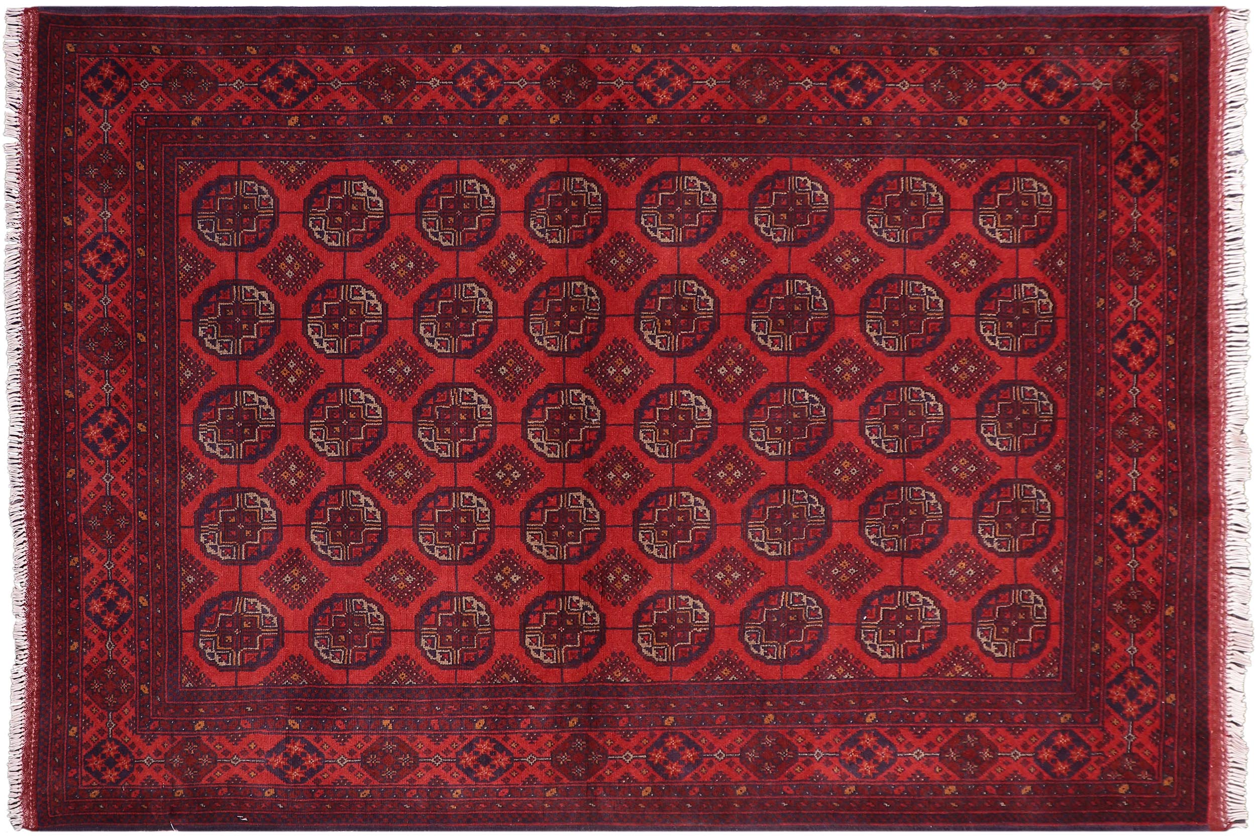 handmade Geometric Khal Muhamm Red Blue Hand Knotted RECTANGLE 100% WOOL area rug 5' x 7'