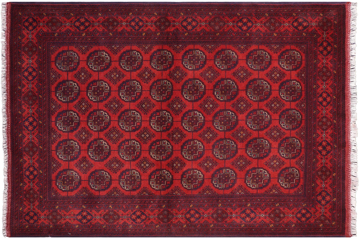 handmade Geometric Khal Muhamm Red Blue Hand Knotted RECTANGLE 100% WOOL area rug 5' x 7'