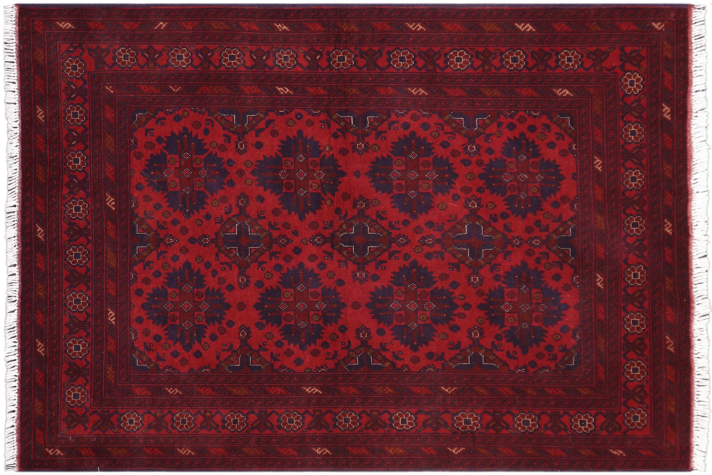 handmade Tribal Biljik Khal Mohammadi Red Blue Hand Knotted RECTANGLE 100% WOOL area rug 4x6