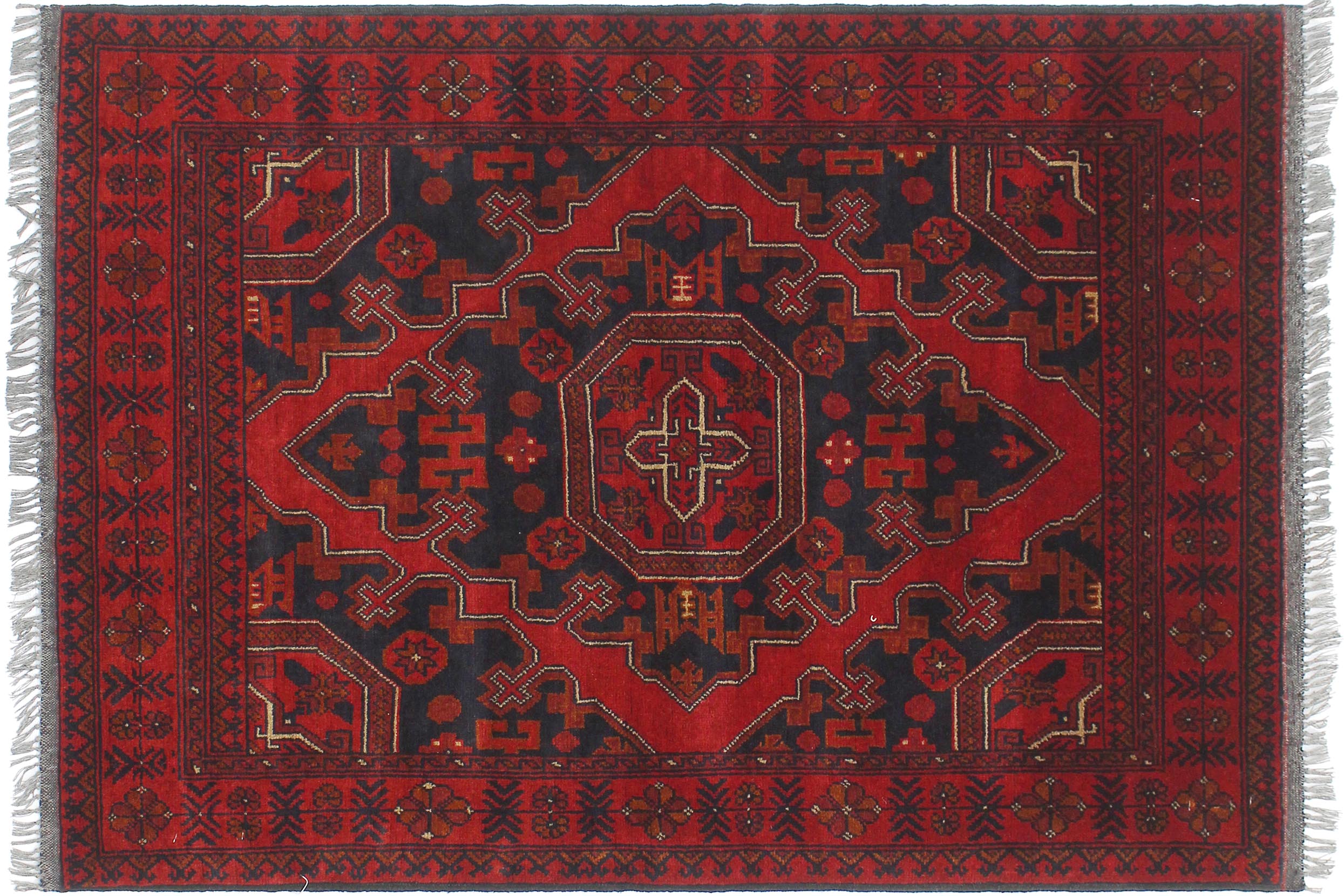 handmade Geometric Khal Muhamm Red Blue Hand Knotted RECTANGLE 100% WOOL area rug 3x5