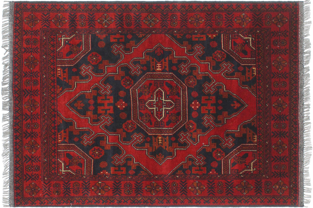 handmade Geometric Khal Muhamm Red Blue Hand Knotted RECTANGLE 100% WOOL area rug 3x5