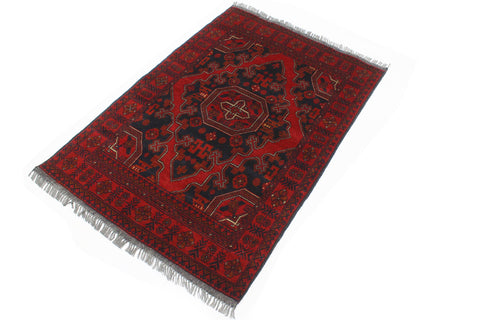 handmade Geometric Khal Muhamm Red Blue Hand Knotted RECTANGLE 100% WOOL area rug 3x5
