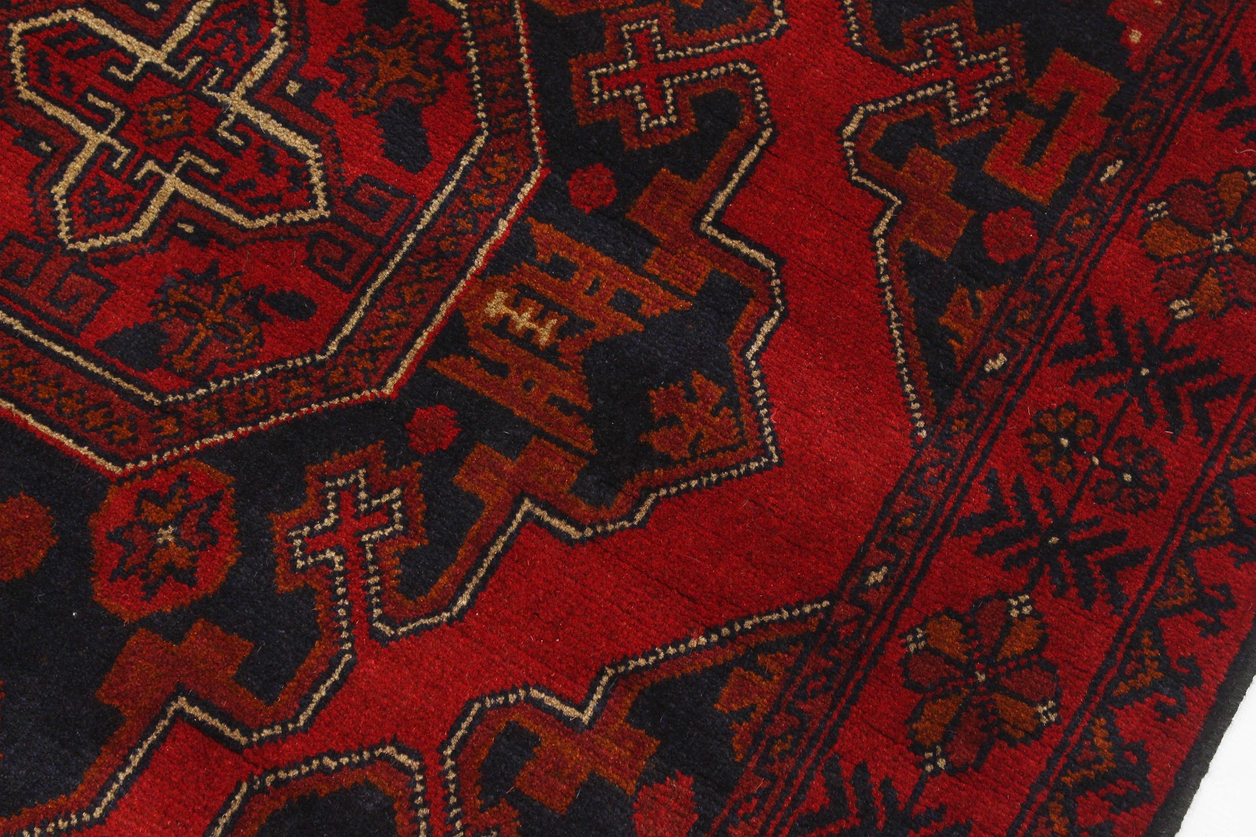 handmade Geometric Khal Muhamm Red Blue Hand Knotted RECTANGLE 100% WOOL area rug 3x5