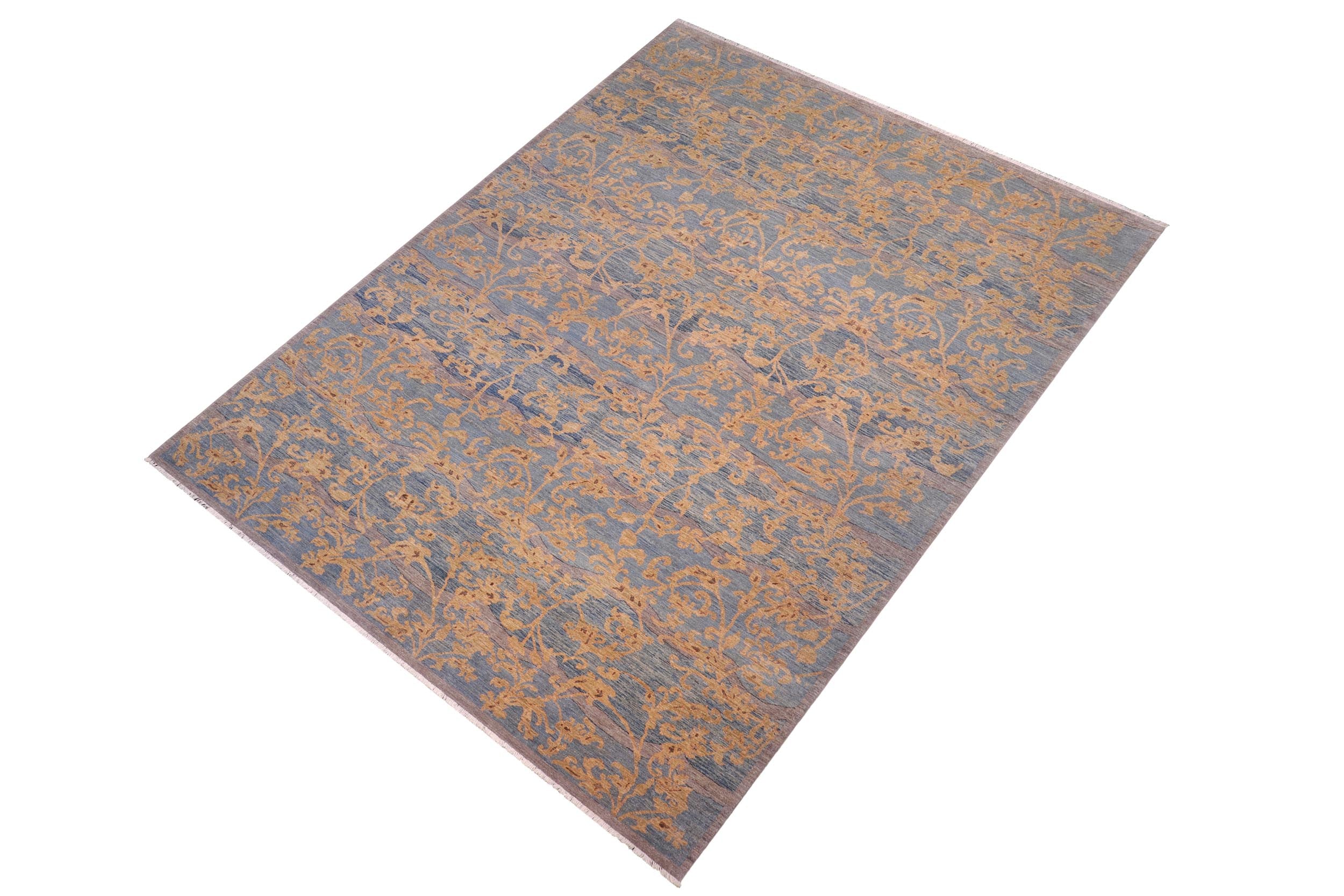 handmade Modern Kafkaz Lt. Blue Lt. Gold Hand Knotted RECTANGLE 100% WOOL area rug 10' x 14'