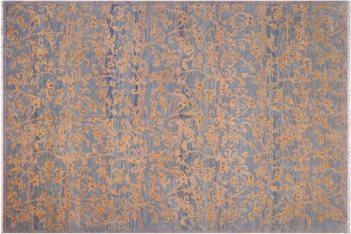 handmade Modern Kafkaz Lt. Blue Lt. Gold Hand Knotted RECTANGLE 100% WOOL area rug 10' x 14'