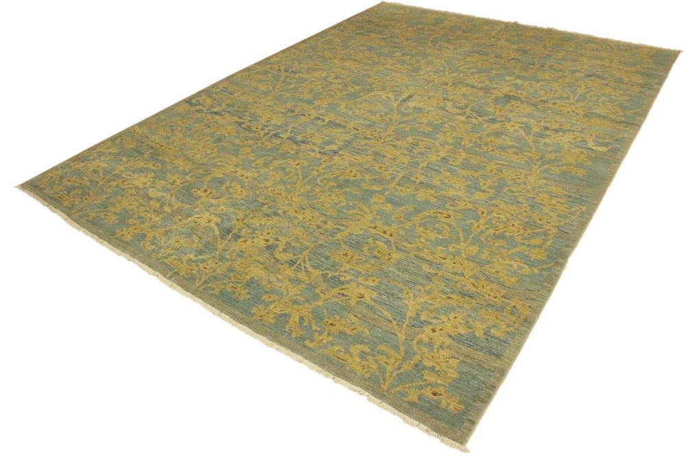 handmade Modern Kafkaz Lt. Blue Lt. Gold Hand Knotted RECTANGLE 100% WOOL area rug 10X14