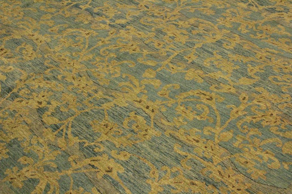 handmade Modern Kafkaz Lt. Blue Lt. Gold Hand Knotted RECTANGLE 100% WOOL area rug 10X14