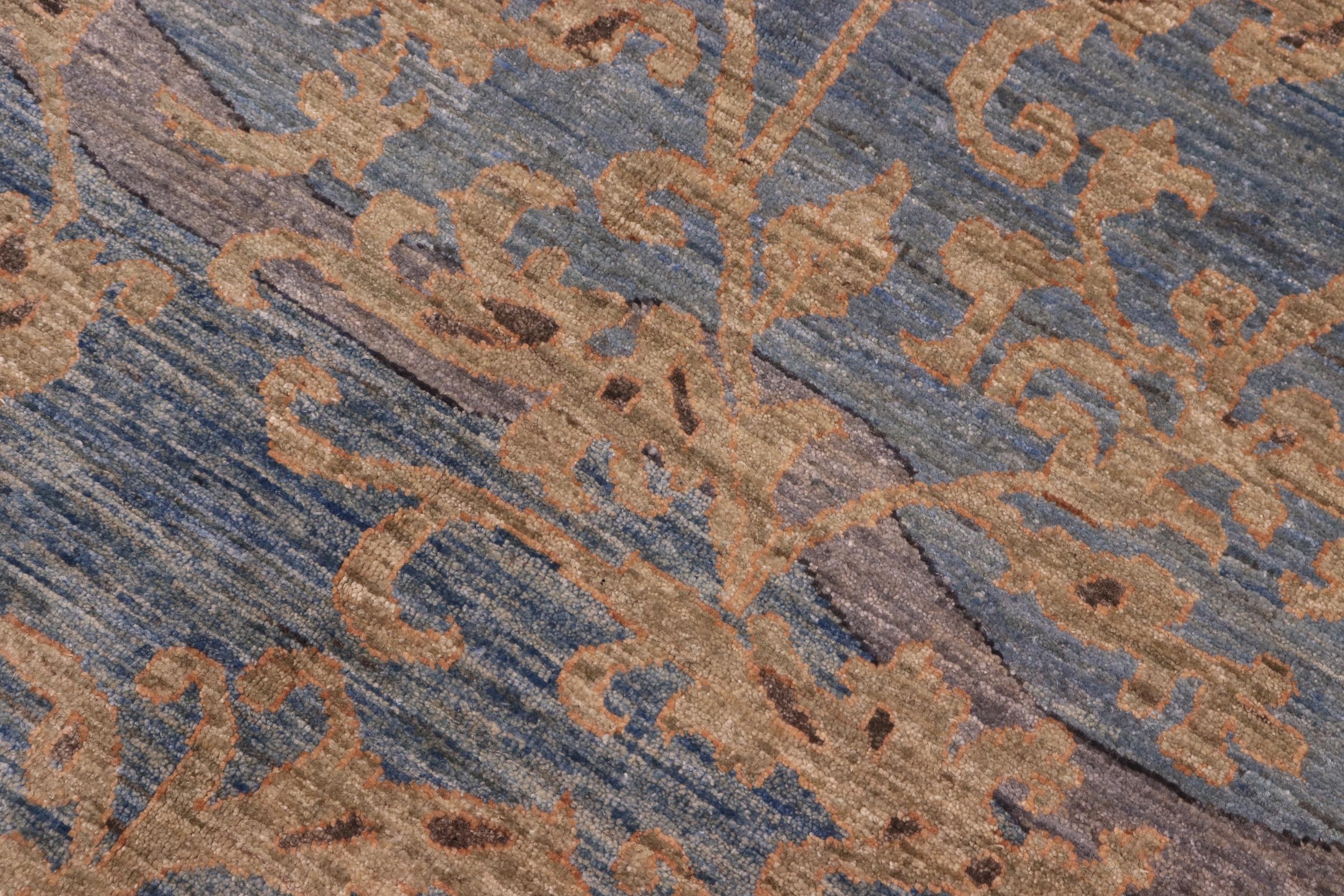 handmade Modern Kafkaz Lt. Blue Lt. Gold Hand Knotted RECTANGLE 100% WOOL area rug 10' x 14'