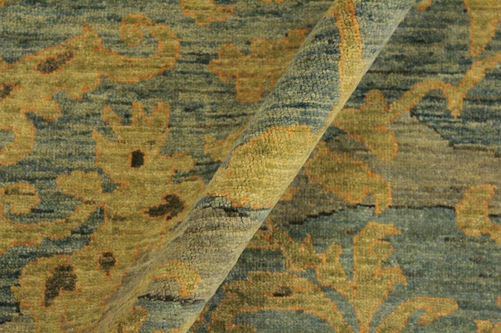 handmade Modern Kafkaz Lt. Blue Lt. Gold Hand Knotted RECTANGLE 100% WOOL area rug 10X14