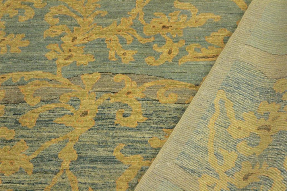 handmade Modern Kafkaz Lt. Blue Lt. Gold Hand Knotted RECTANGLE 100% WOOL area rug 10X14