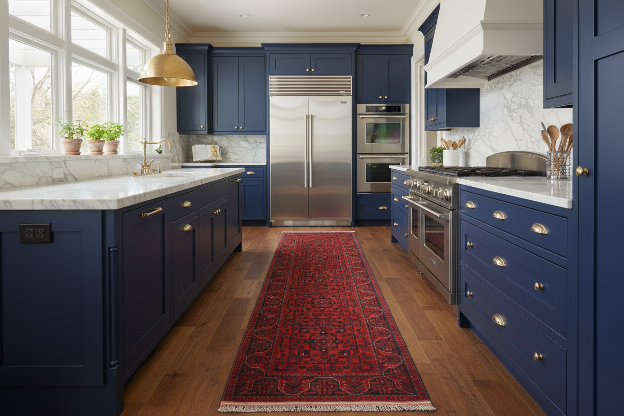 handmade Geometric Khal Muhamm Red Blue Hand Knotted RUNNER 100% WOOL area rug 3' x 9'
