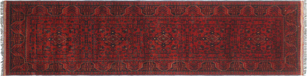 handmade Geometric Khal Muhamm Red Blue Hand Knotted RUNNER 100% WOOL area rug 3' x 9'