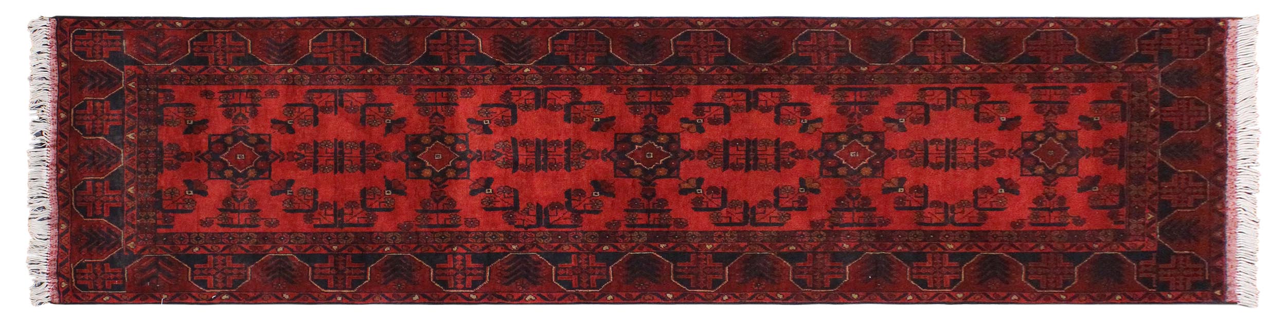 handmade Geometric Khal Muhamm Red Blue Hand Knotted RUNNER 100% WOOL area rug 3' x 9'