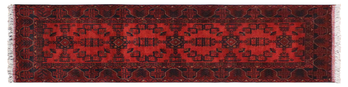 handmade Geometric Khal Muhamm Red Blue Hand Knotted RUNNER 100% WOOL area rug 3' x 9'