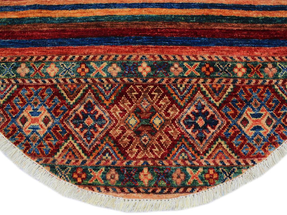 handmade Geometric Khurgeen Red Blue Hand Knotted ROUND 100% WOOL area rug 3x3