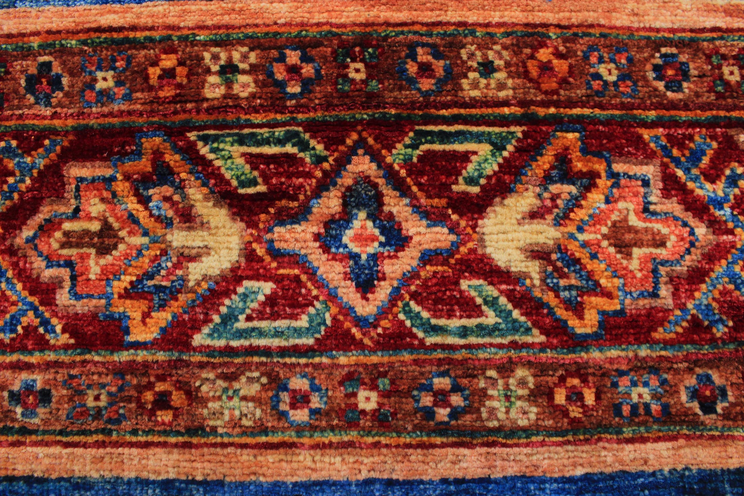 handmade Geometric Kurjean Red Blue Hand Knotted ROUND 100% WOOL area rug 3x3