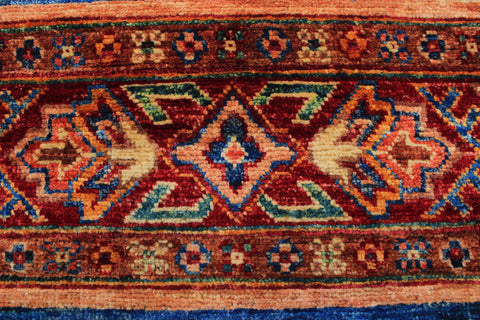 handmade Geometric Kurjean Red Blue Hand Knotted ROUND 100% WOOL area rug 3x3