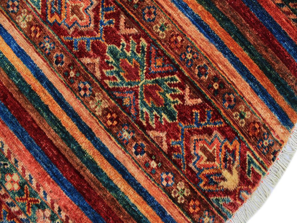 handmade Geometric Khurgeen Red Blue Hand Knotted ROUND 100% WOOL area rug 3x3