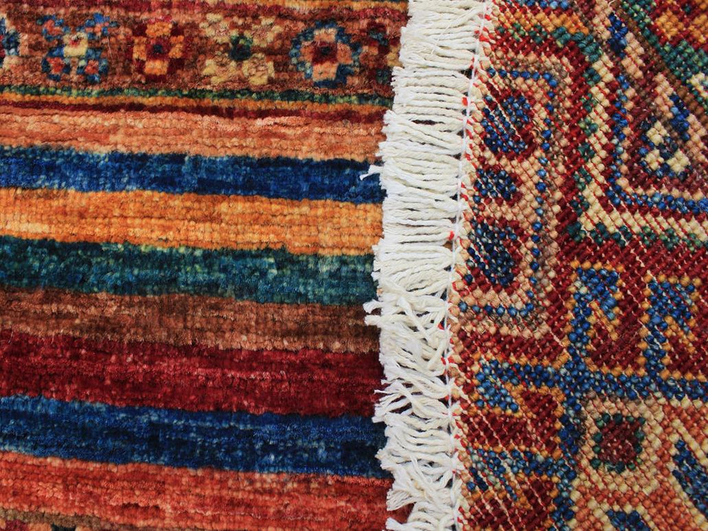 handmade Geometric Khurgeen Red Blue Hand Knotted ROUND 100% WOOL area rug 3x3